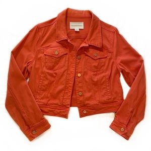 Pilcro and the Letterpress Trucker Denim Jacket size L Tangerine